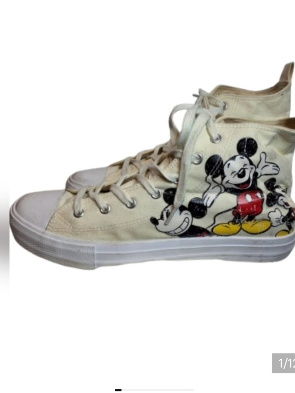 Disney Mickey Mouse Nostalgia High-Top Sneakers - Cream and Red 41/10 - Picture 1 of 12